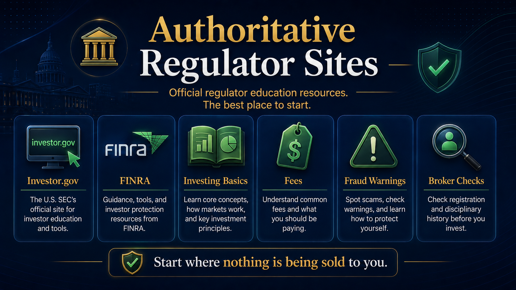 Infographic showing regulator websites as trustworthy free investing education resources